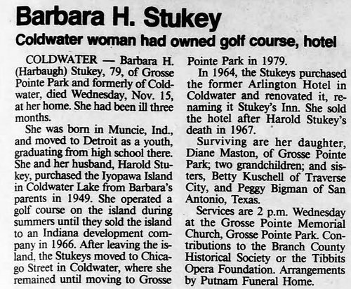 Stukeys Inn (Arlington Hotel) - 1989 Barbara Stukey Passes Away
